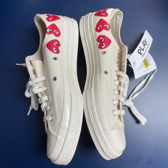 NWOB Comme Des Garçons Play x Converse Chuck 70 Ox "Multi Hearts White" Sneakers - Picture 8 of 14